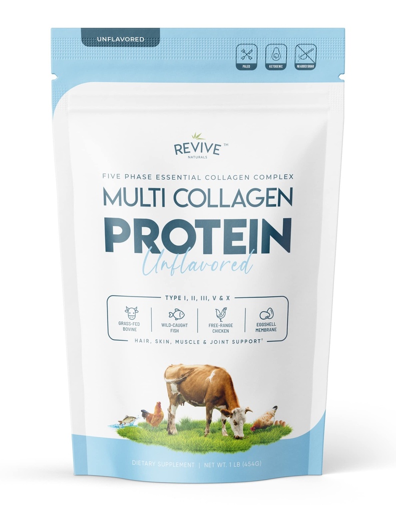 Več kolagen hidroliziran beljakovinski prašek (16oz) - tipi I, II, III, V & X - Govedo s hranilno travo (Peptan®), Divji ujeti marinec, Prosti Petelin & Jajčna lupina Kolagen Peptidi, Non-GMO, GF.