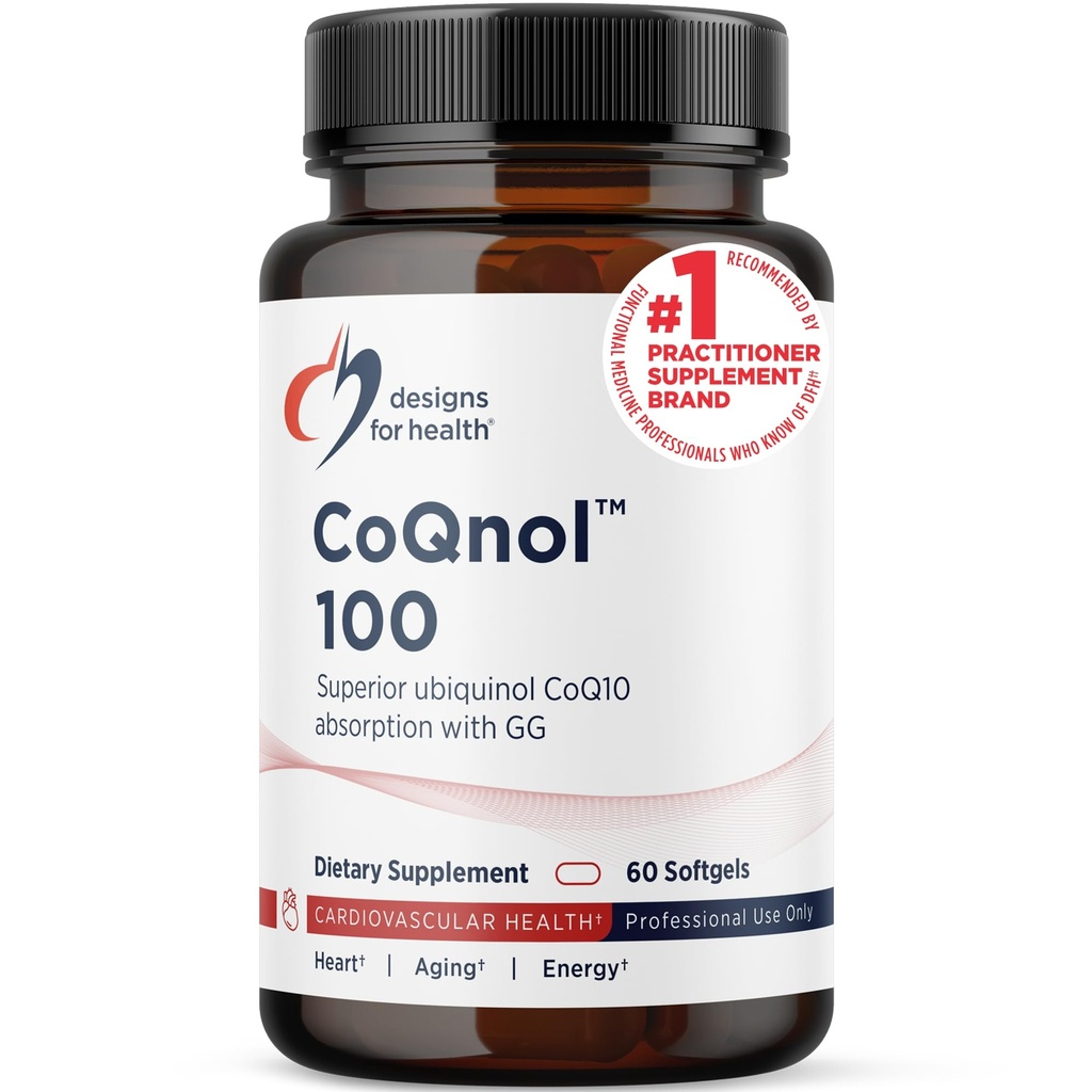 Designs for Health CoQnol 100mg - CoQ10 Ubikinol s superior biorazpoložljivost + ekskluzivna absorpcijska tehnologija - dvojni koencimQ10 Boost with GG - Heart, zdravo staranje + celična podpora (60 kapsul)