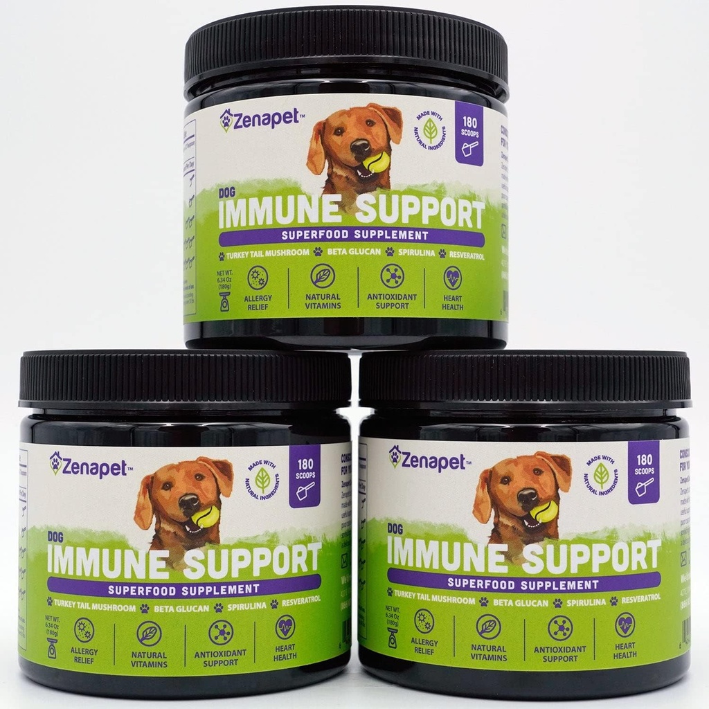 ZENAPET Dog Immune Support Premium Powder Topper, Turkey Tail, Spirulina & Beta-glukan, podpira zdrav imunski sistem & prebava, Human-Grade, Made in USA