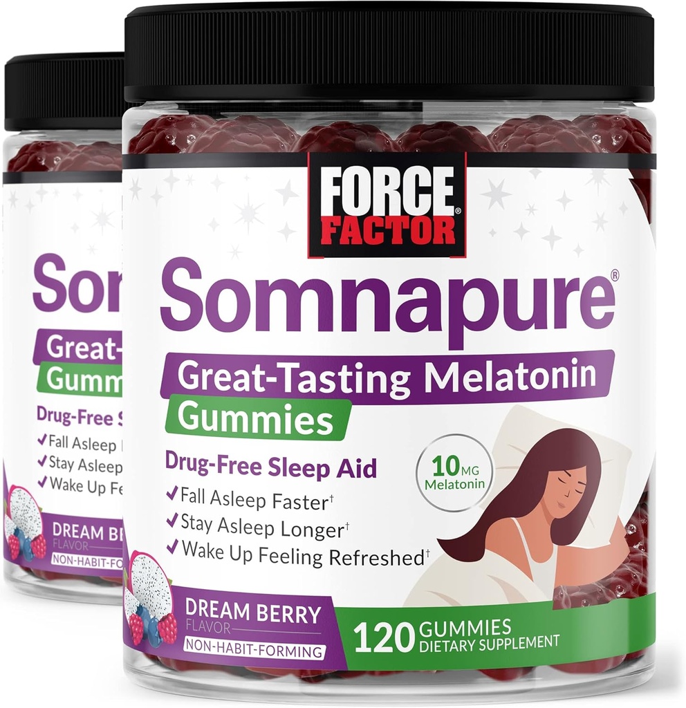 Sila Factor Somnapure Gumies z Melatonin, Brez drog podporo za spanje dodatek za odrasle z občasno nespečnostjo, Dream Berry Flavor, 120 Število (Pack od 2)