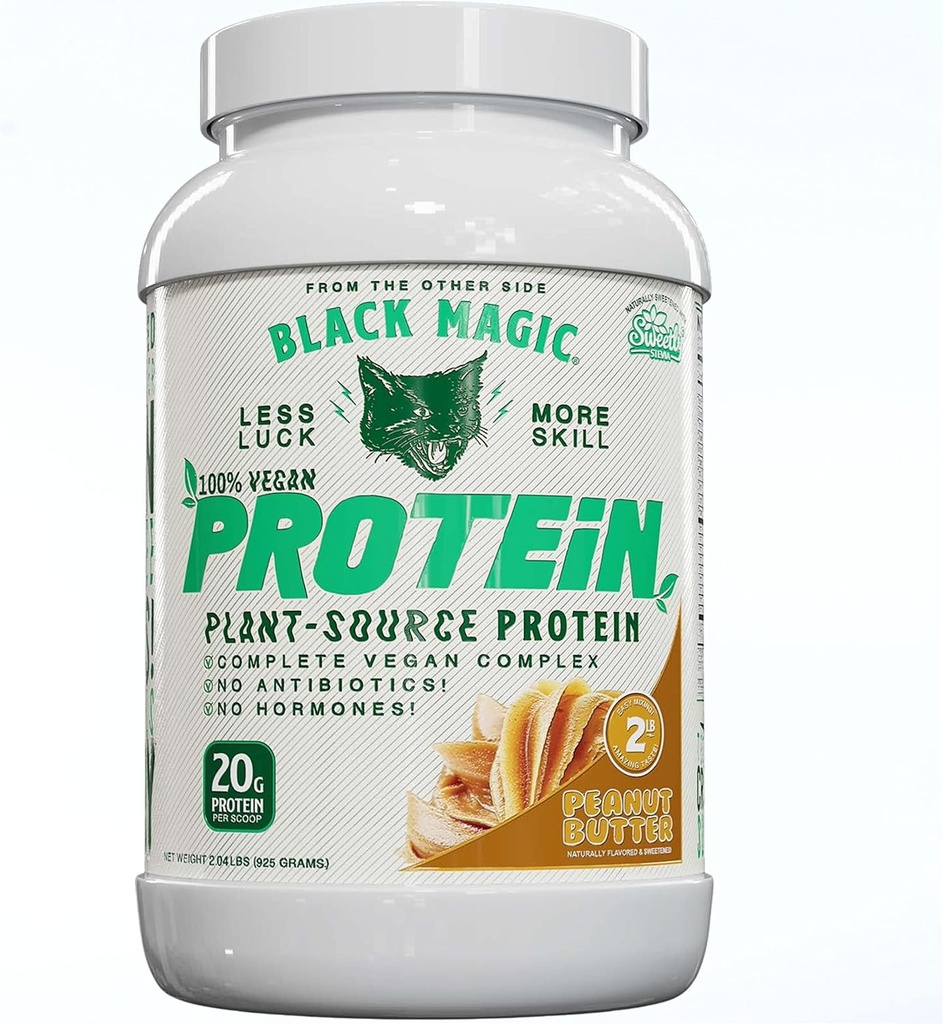 Black Magic Plant-Vir 100% Veganski proteini - Keto, Nizki sladkor, Mlečni brezplačni proteini - Pre/Post Workout - Peanut Butter - 20g Beljakovine - 2 LB