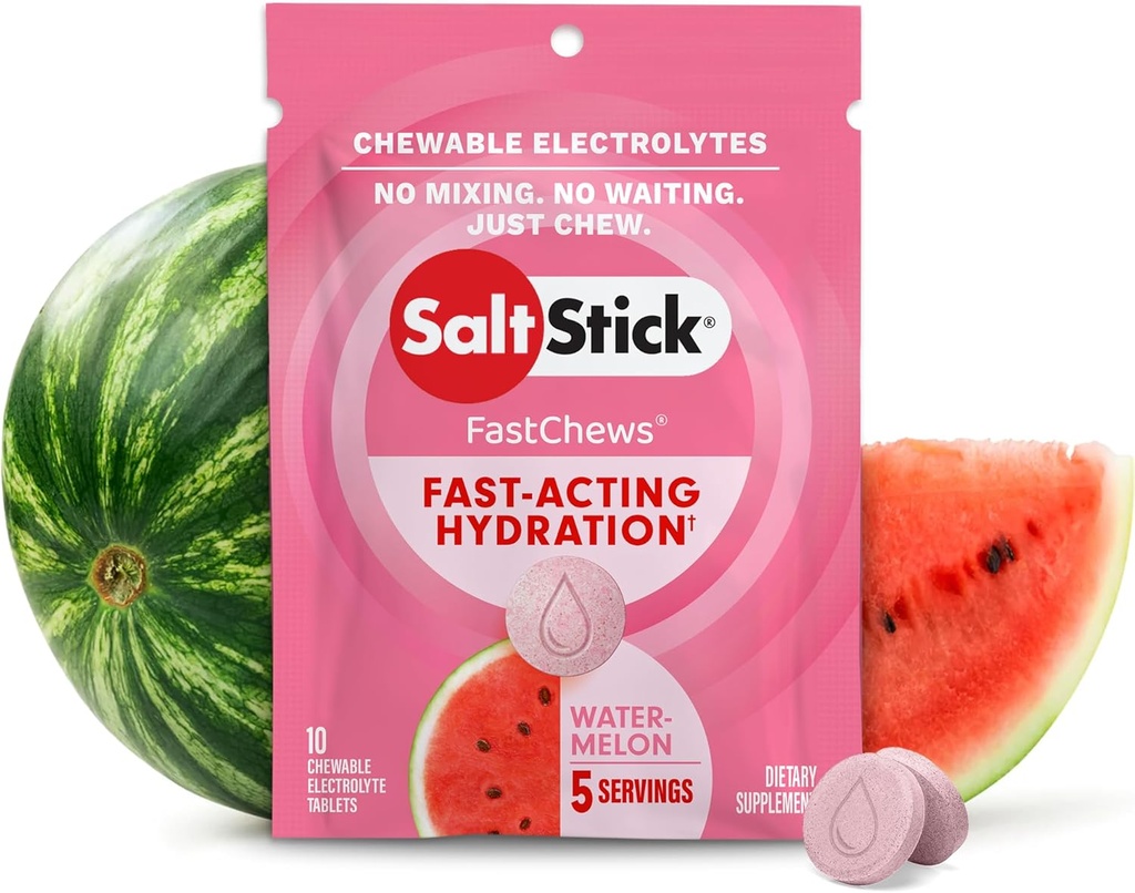 SaltStick Fastchew Nadomestne tablete elektrolitov za rehidracijo, paket 10 tablet, lubenica, 10 števk