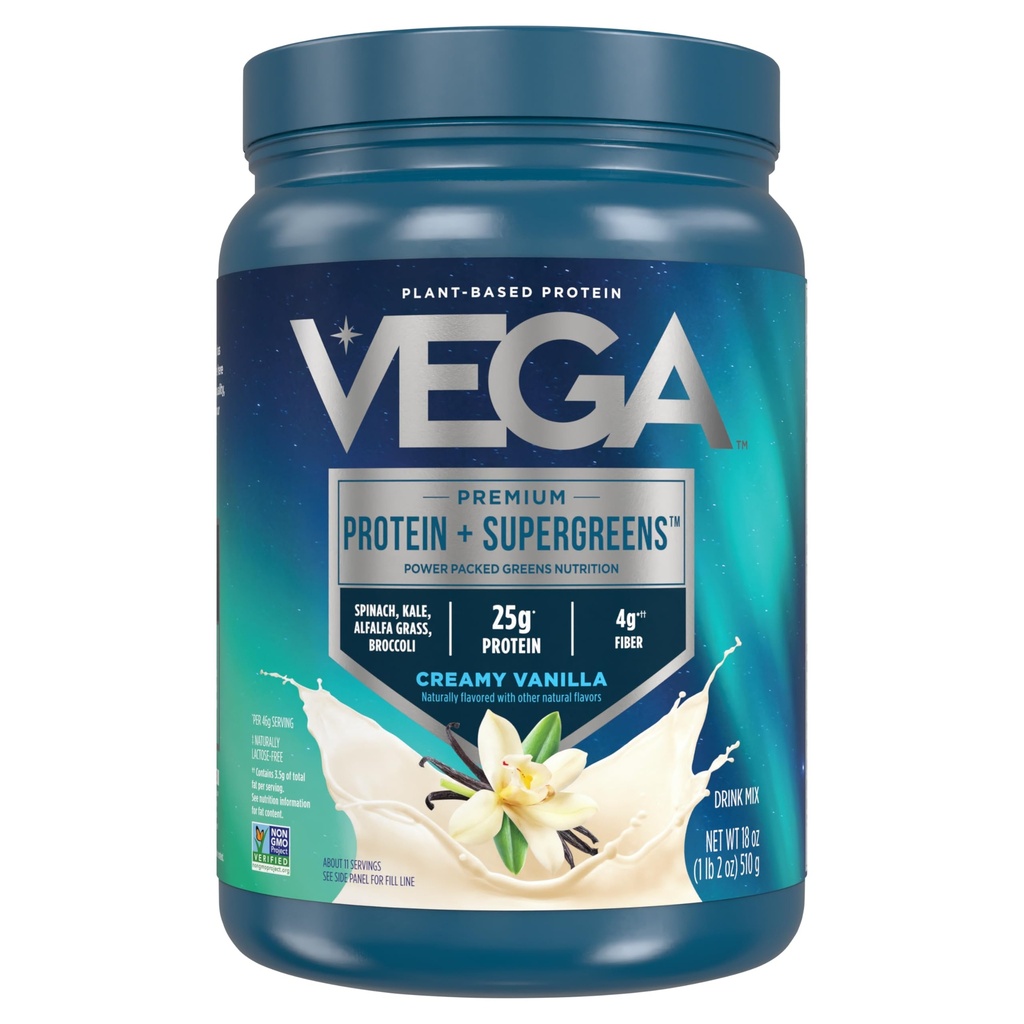 Vega proteini in zeleni Beljakovine Powder Creamy Vanilla (11 Servings) 25g Rastlinski proteini Plus Veggies, Vegan, Ne-GMO, Pea proteini za ženske in moške, 1,2 kg