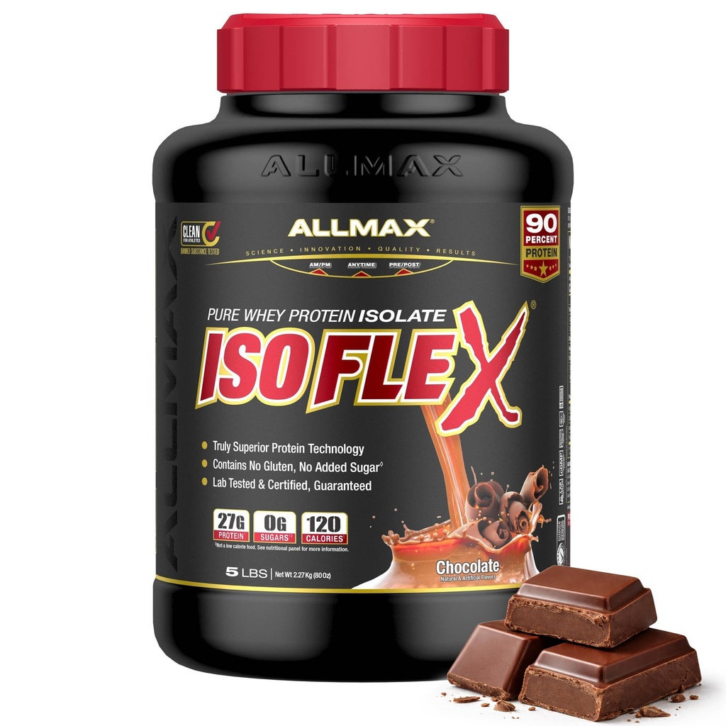 ALLMAX Nutrition - ISOFLEX Prašek sirotkinih beljakovin, izolat sirotkinih beljakovin, 27g beljakovin, čokolada, 5 funtov