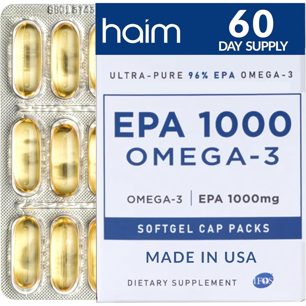 HAIM EPA1000 – Visokopotezni EPA ribje olje dodatek – 1.100mg Omega-3 za srce, možgani in skupno zdravje – farmacevtsko-grade softgels – čiste, nebrušen kapsule – 60 Softgels – Made in USA