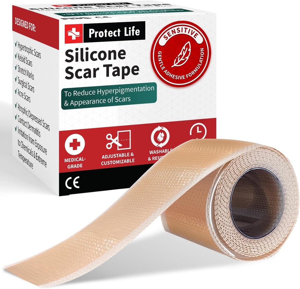 Zaščitite Life Silikonski Brazgotinke 1,6" x 118" Roll-3M - Medicinski Brazgotinec za odstranjevanje keloidnega bumpa - Reasible Silikonski trak Scare Scare Remosible Scare Scare, obliži za kirurške brazgotine, C oddelek