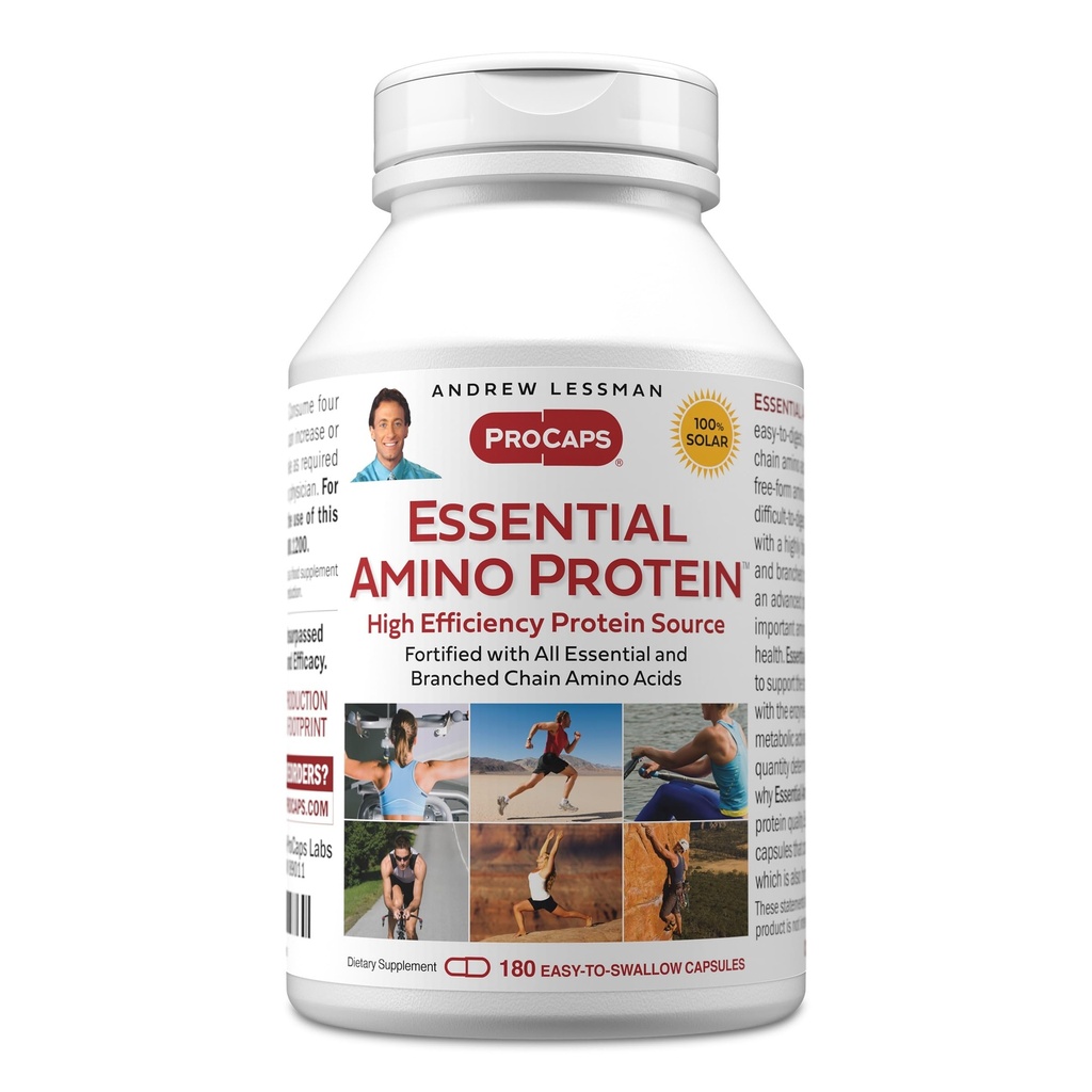 ANDREW LESSMAN Essential Amino Protein 180 Kapsule - Visoko biorazpoložljiv vir beljakovin z esencialnimi in razvejanimi aminokislinami. Podpira strukturo in delovanje ključnih organov in tkiv.