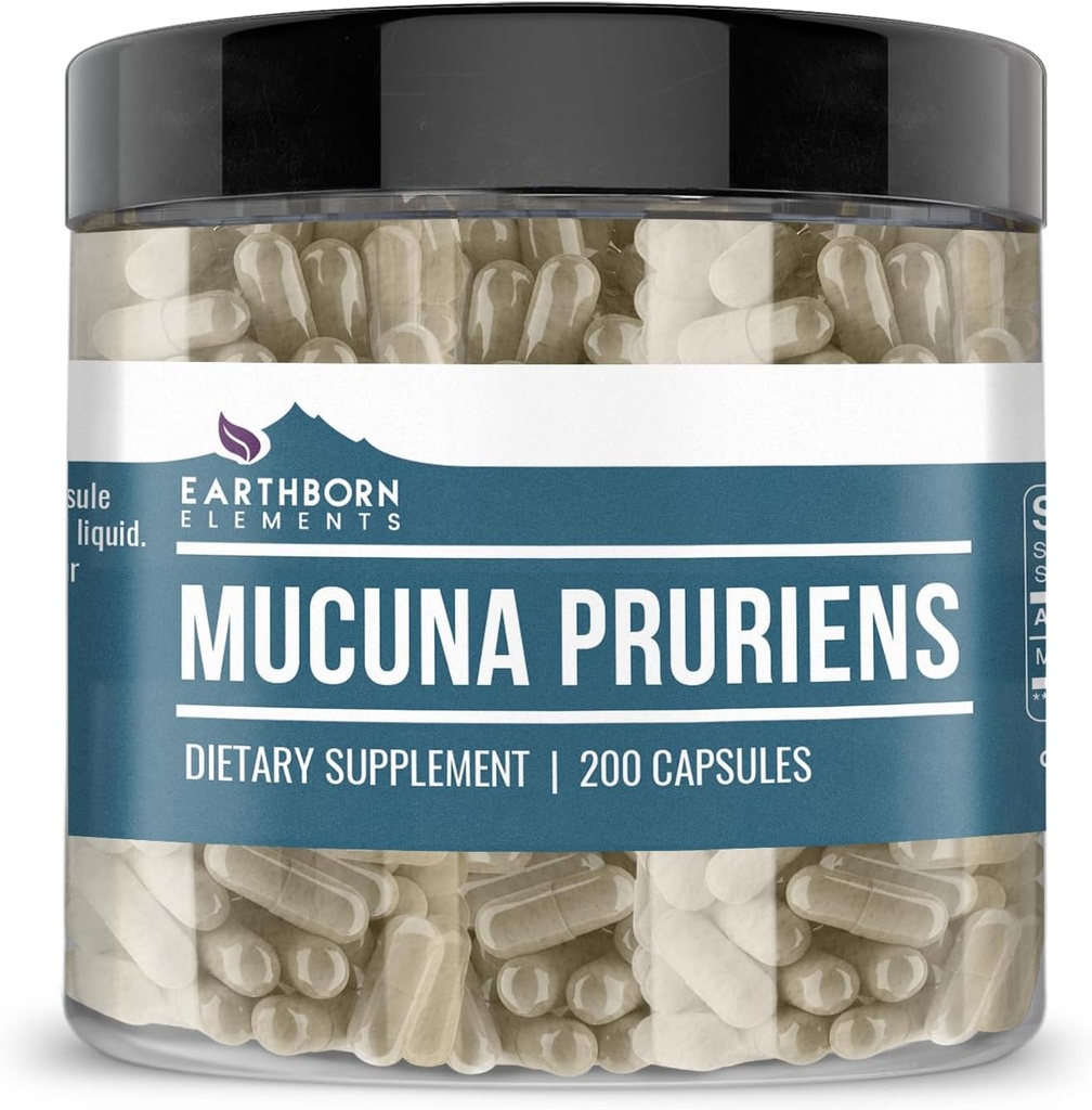 Elementi, rojeni po Zemlji Mucuna Pruriens Extract, 200 kapsul, brez dodatkov ali polnil