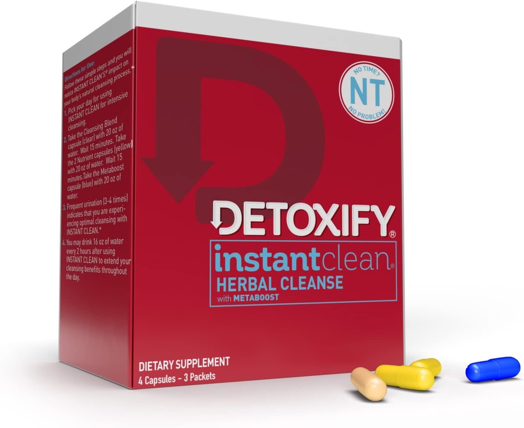 Razstrupljanje – Instant Clean – 4 Kapsule – Profesionalno oblikovane Herbal Detox Kapsule – Okrepljeno z Metaboost, Izvleček Mlečnega omaka, Uva Ursi & Ginseng Extract - Plus Nalepka