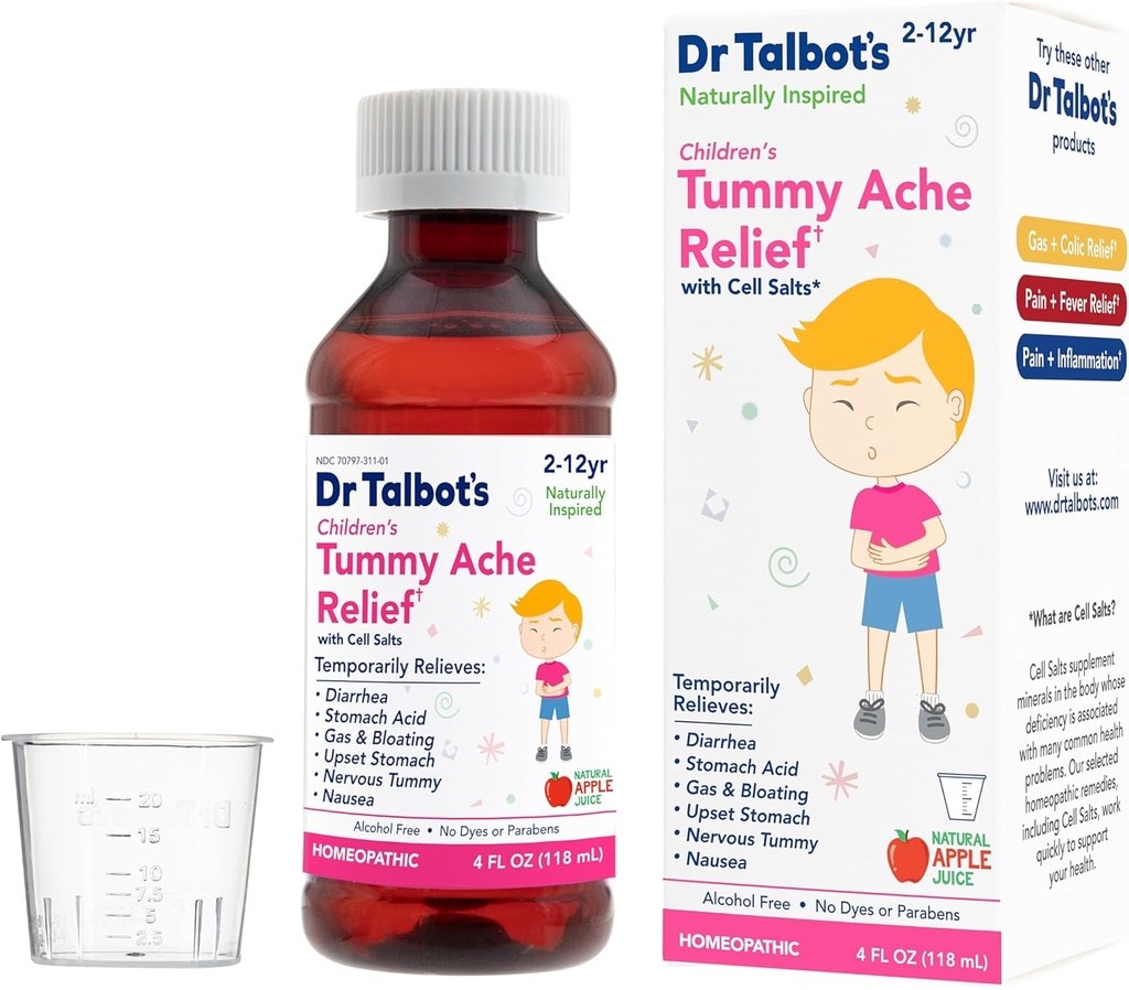 Otroški Tummy Ache Relief Medicine - 4 oz - Vključuje dozirni pokal - za 2-12 let staro - Naravna Apple Flavor (Packaging Varies)