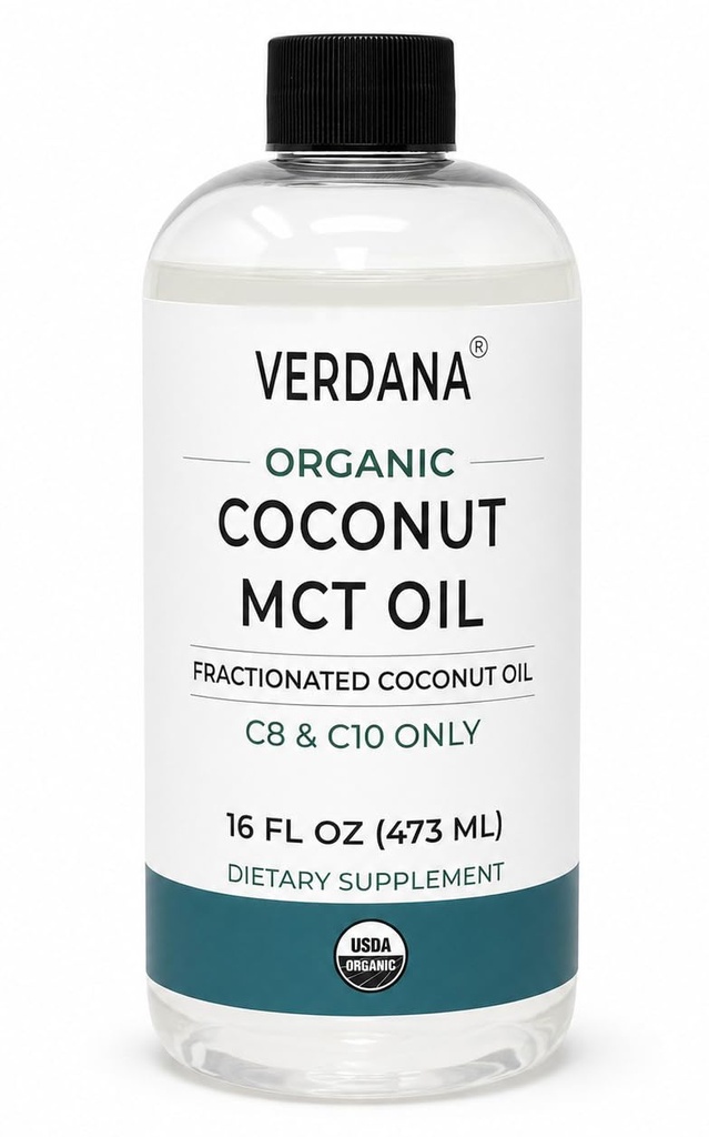 Verdana organsko MCT olje 16 oz – živilska stopnja USDA Organsko za kavo Keto, nearomatno naravno olje puljenje Mouthwash & Masaža - Kokos, Fractioned– Srednja veriga C8 C10 – Ne-GMO, Košir