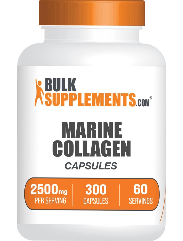 BulkSupplements.com Marine Collagen kapsule - ribje kolagen dopolnilo, kolagen za ženske in moške - hidroliziran kolagen, Gluten prost, 5 kapsul na obrok, 300 kapsul (paket po 1)