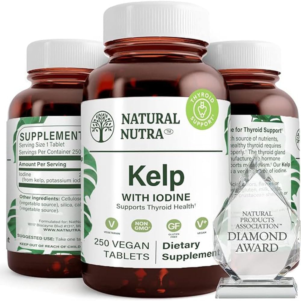 Naravni Nutra Kelp Jodine ščitnica dopolnilo za podporo, krepi imunski sistem, in Regulira Presnova, Vegansko morje Kelp, Non GSO, Atlantski izvor morske trave ekstrakt, 225 mcg, 250 tablet (Pack po 2)