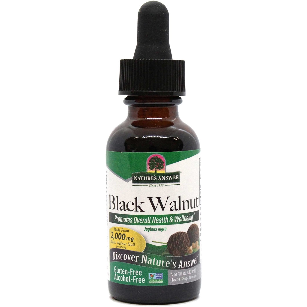 Naravoslovni odgovor Black Walnut Green Hull Extract 1oz - Alkohol-free, Gluten-free, Kosher - Black Walnut, Wormwood Black Walnut Clove Paradise Cleanse - Detox & Jetra Podpora, Prebavni čistilec