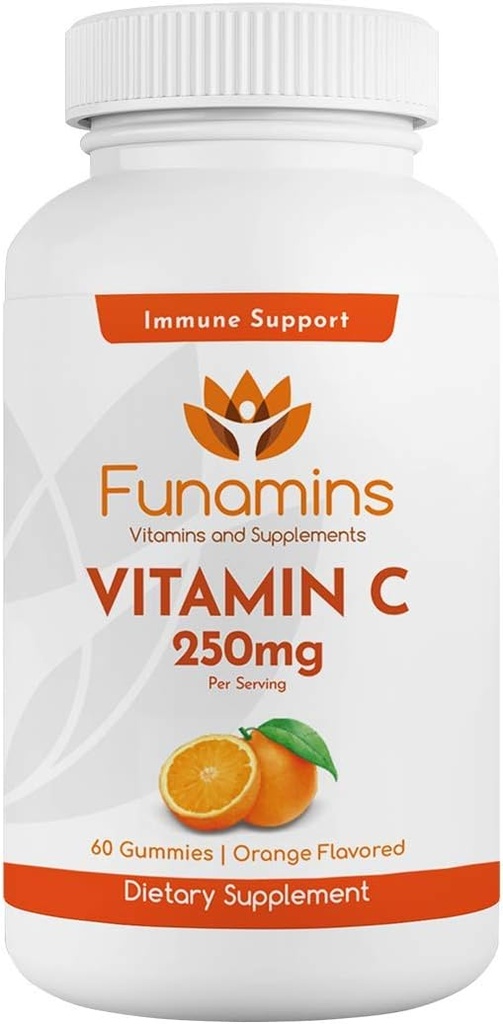 Vitamin C Gumies, 250 mg na strežbo, 60 Count, Vegan, Antioksidant, Imunska podpora, mišice, sklepi; za otroke & odrasli; Orange Flavor