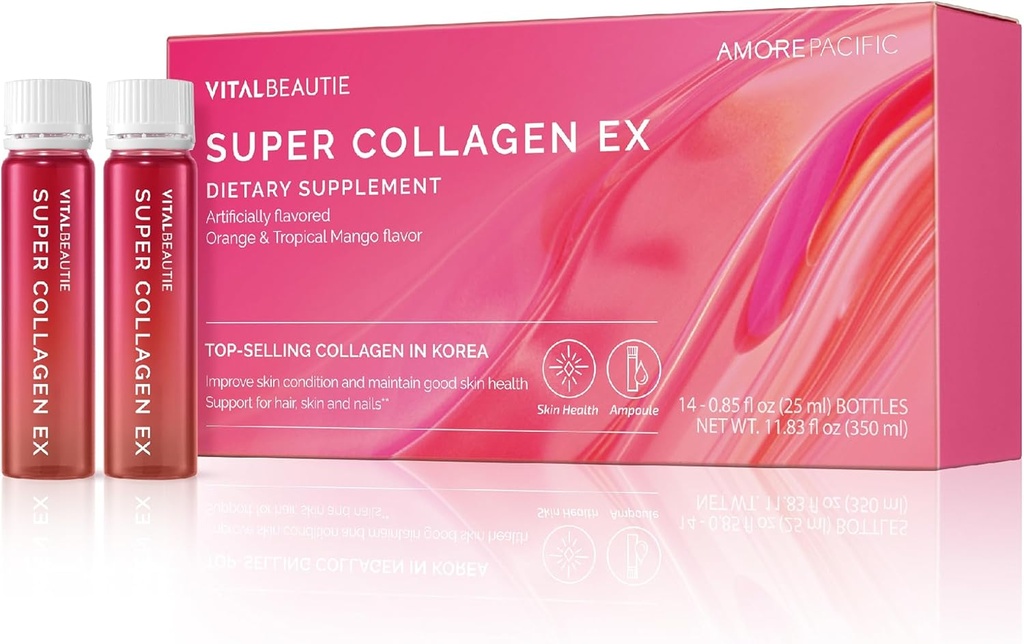 VITALBEAUTIE Super Collagen EX (Liquid Marine Collagen), ki vsebuje biotin, vitamin C, hialuronsko kislino, L-glutation z AMOREPACIFIC Korejska nega kože - 14 Servisi