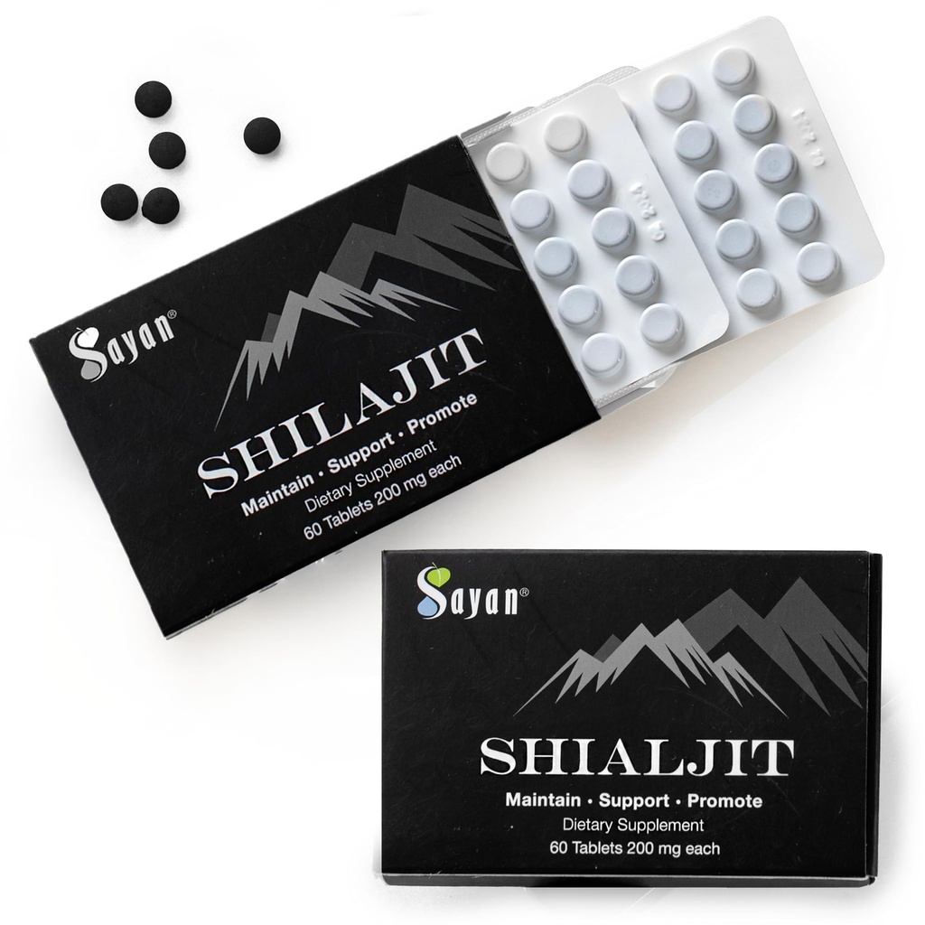 Sayan 100% Pure Shilajit tablete, 24.000 mg visokopotezni dodatek, bolj učinkovito kot Resin & Kapsule, 85+ Trace Minerals Izvira iz 10.000ft Lab-Tested za čistost. 120 tablet, 2- 4 mesecev