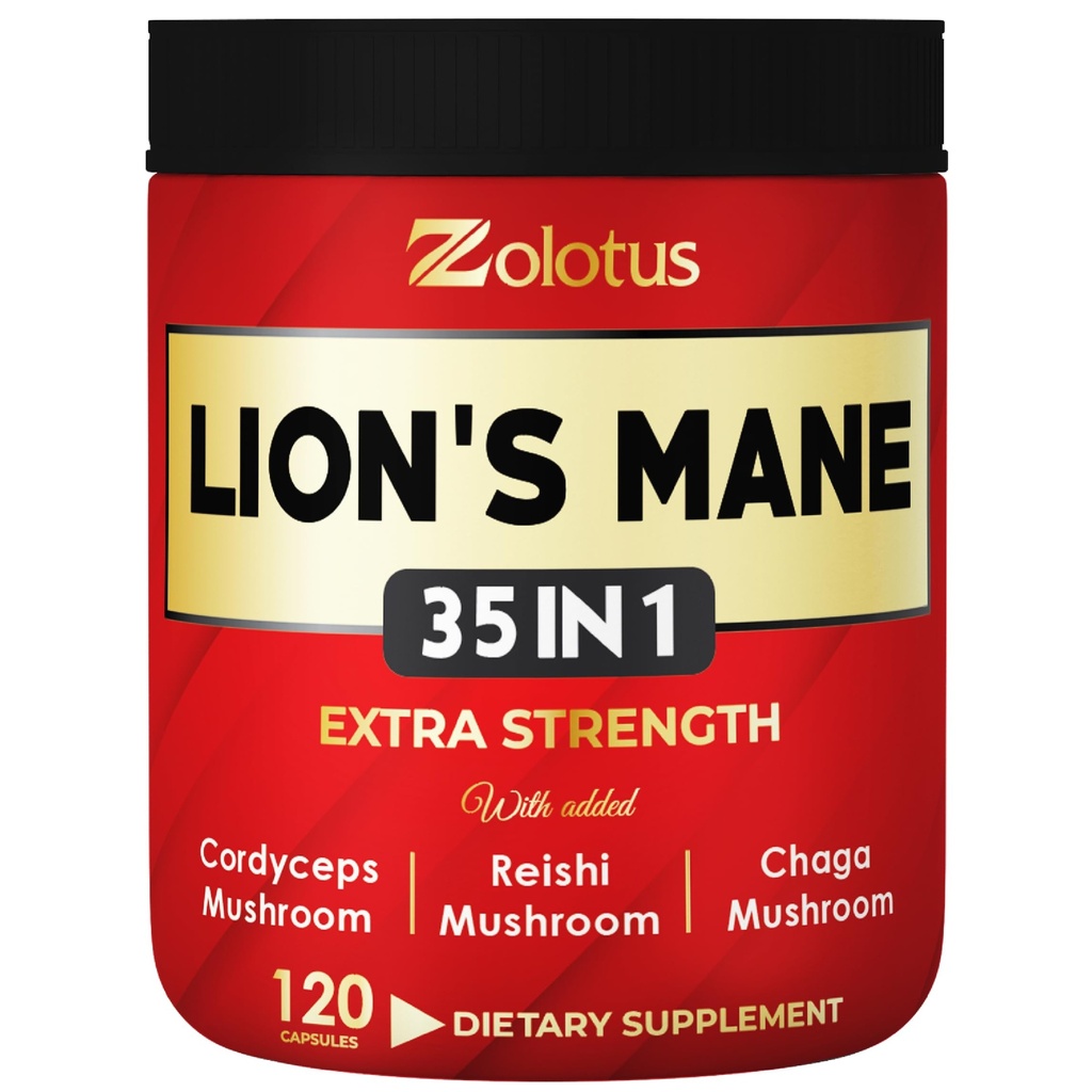Zolotus 35 v 1 Lions Mane Gobe Kapsule Cordeyceps, Reishi, Elderberry, Ashwagandha, Panax Ginseng - 120 grof