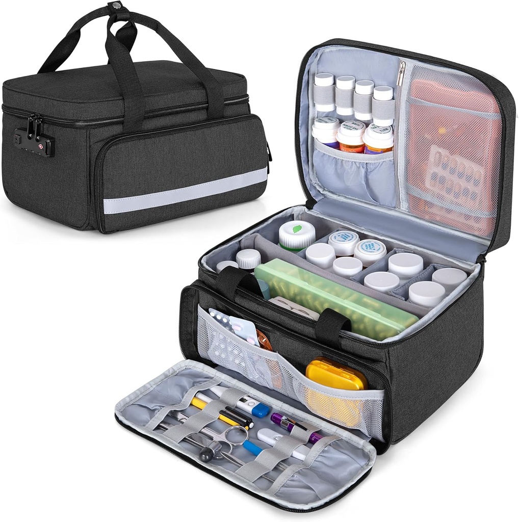 CURMIO tablete Bottle Organizator shranjevanje, Medication Lock Box za tablete Organizator in medicinske potrebščine, črna (Patented Design)
