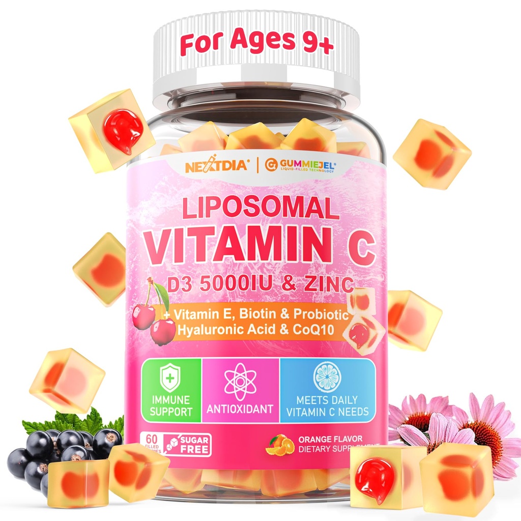 Liposomski vitamin C 1000mg + D3 5000IU + Cink Polnjeni žvečilni gumi, Folat 800mcg Žvečljivi dodatek, Bezgovina za imuno, hialuronska kislina, VE, za lepoto, energijo in splošno zdravje, sladkor brez, naravni