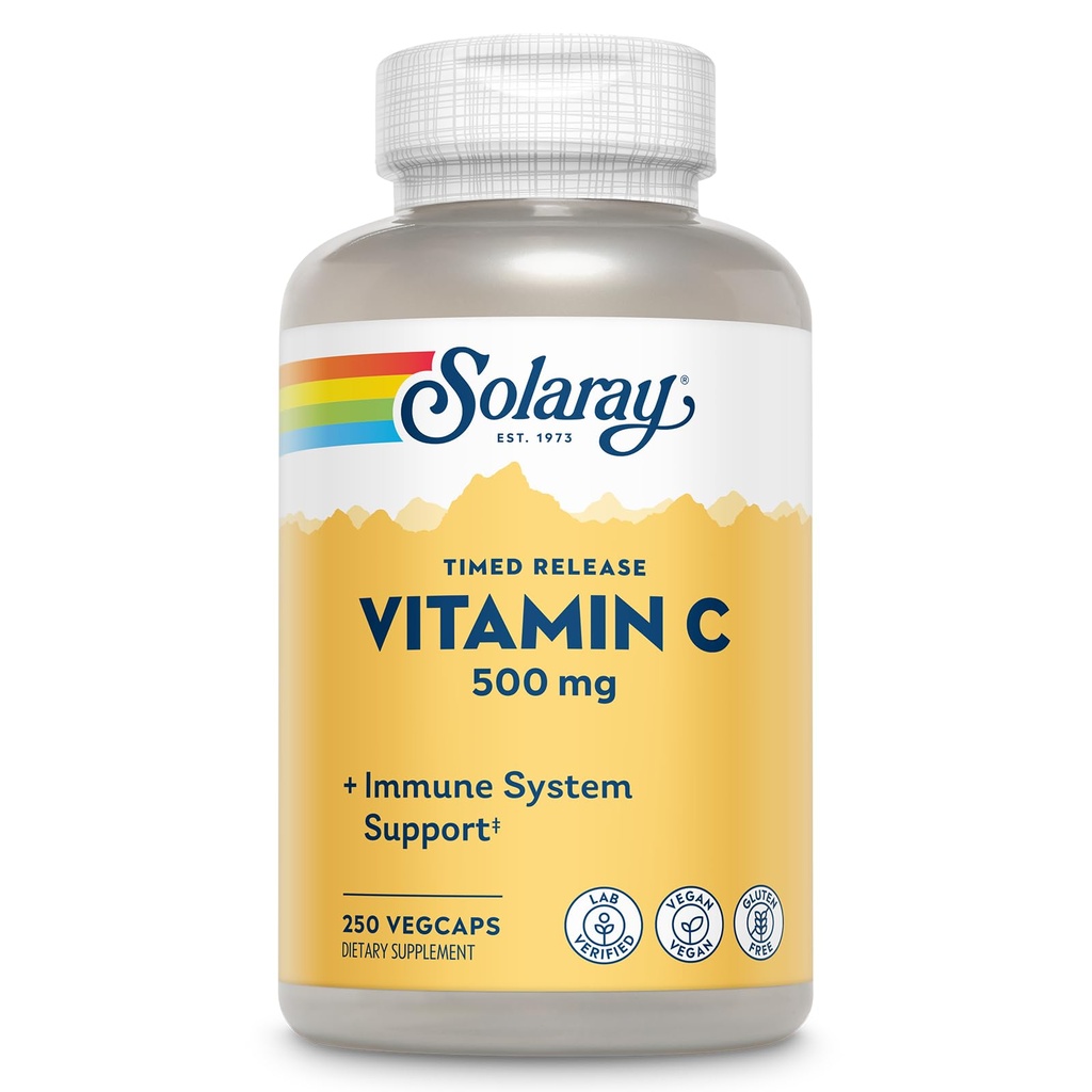 SOLARAY Vitamin C 500mg, dvofazni čas izpust - Antioksidant in imunske podpore dodatek - Vitamin C z Rose HIPS in Acerola, Vegan, Gluten brezplačno, 60-dnevno garancijo, 250 Serving, 250 VegCaps