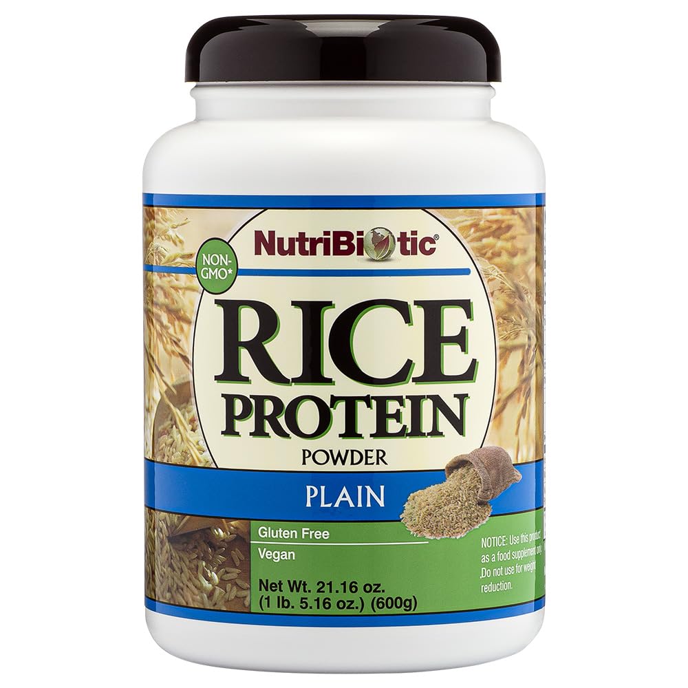 NutriBiotic – navadni riževi proteini, 1 Lb 5 oz (600g) - Nizki ogljikovi hidrati, keto-prijateljski, veganski, surovi proteini v prahu - Gojeni in obdelani brez kemikalij, GSO ali gluten - Enostavno za prebavljivost & Nutrient-Rich