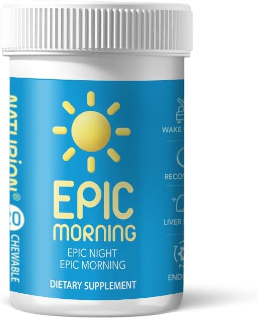 Epsko jutro - Detox in popravilo jeter dodatek z DHM, Mlečni osat, Vitamin C, B1, B2 & Granatno jabolko - Naravni Granatno jabolko in Breskova aroma - 20 Žvečljive tablete za podporo jeter in jutranje okrevanje