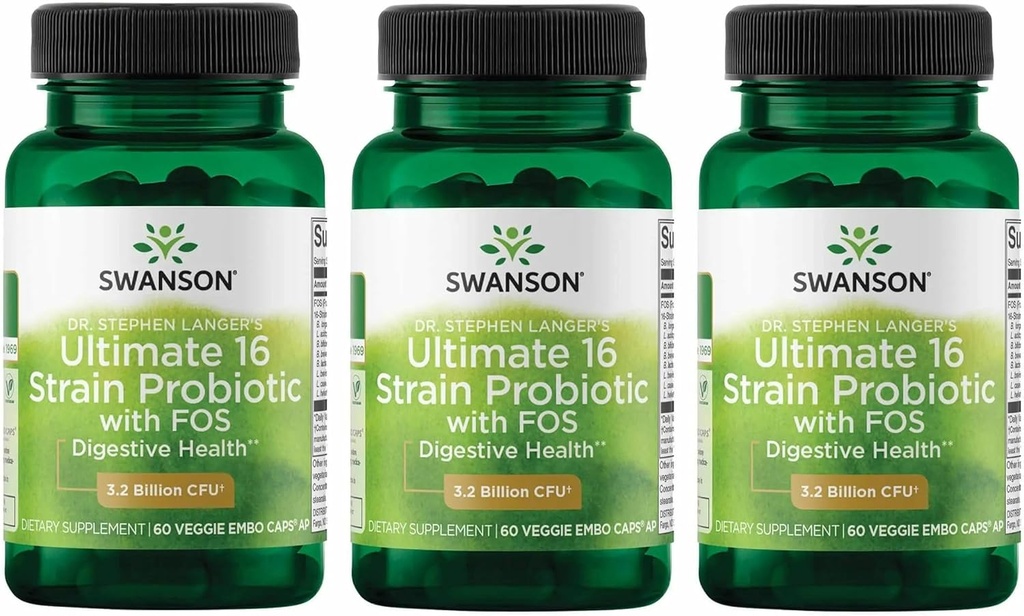 Swanson Dr. Stephen Langer's Formula - naravni probiotik w/ prebiotik FOS - 16- struin dodatek spodbujanje Prebavna podpora w/ 3, 2 milijarda CFU na kapsulo - (60 Veggie Kapsules) 3 pakiranje