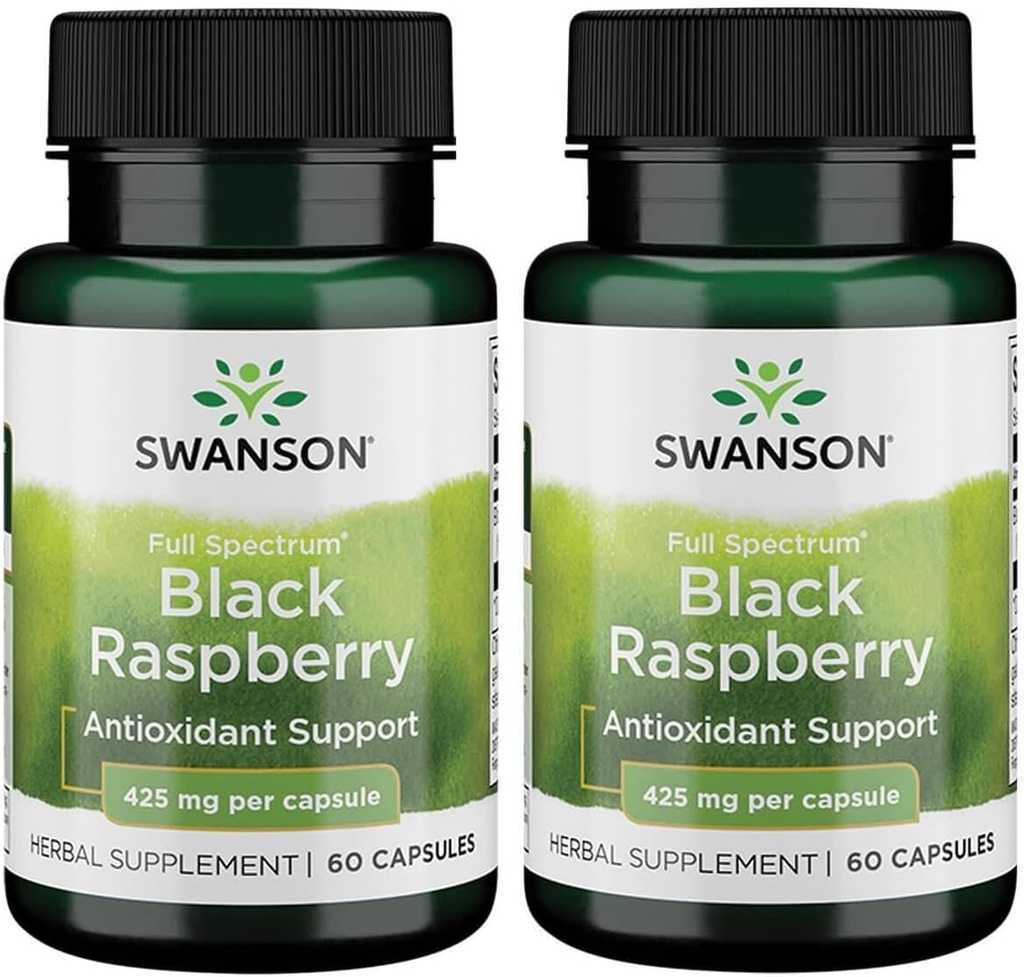 Swanson Black Raspberry - Zeliščni dodatek Spodbujanje splošno podporo Wellness - Naravni vir Flavonoidi & Vitamin C - (60 kapsul, 425mg vsak) (2 paket)