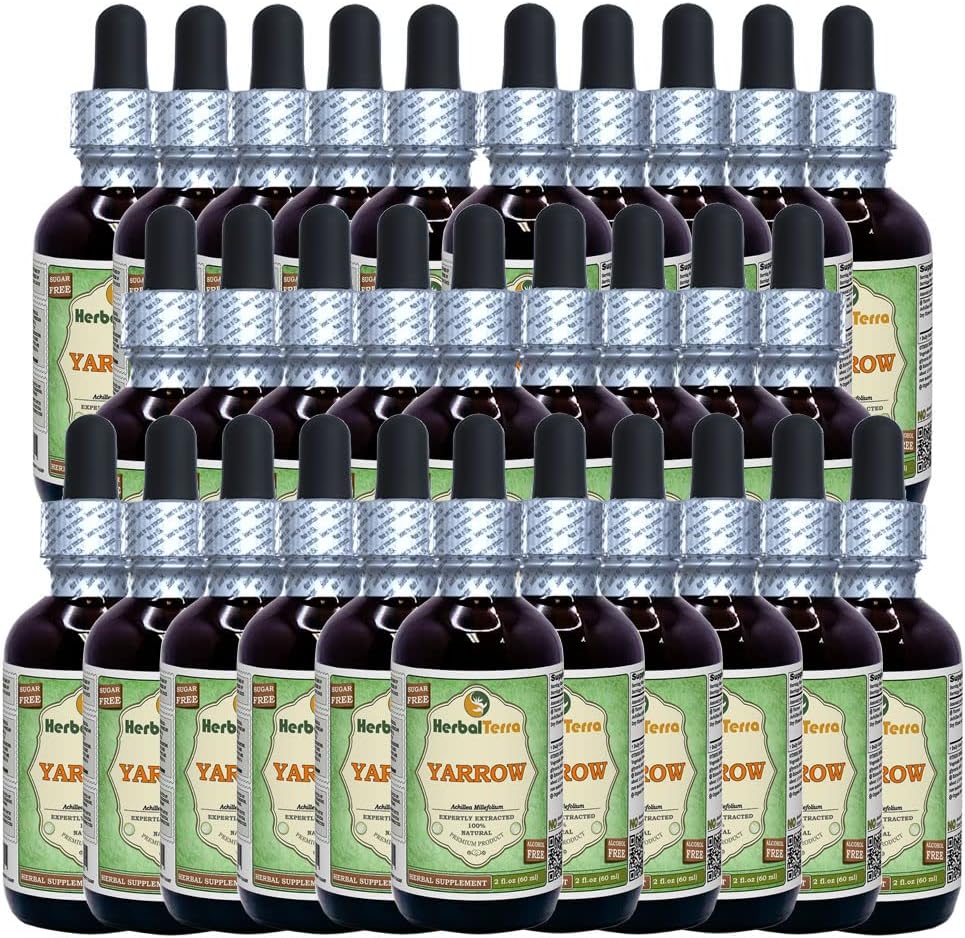 Yarrow (Achillea Millefolium) glicerit, organske posušene rože tekoči ekstrakt brez alkohola (Brand Name: HerbalTerra, Proudly Made in USA) 30x2 fl.oz (30x60 ml)