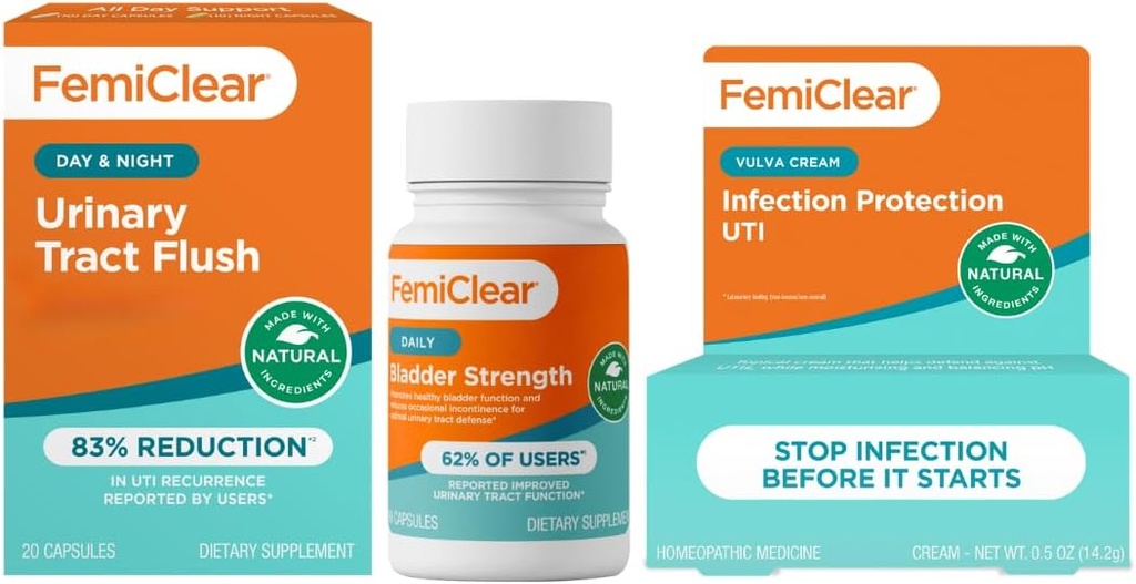 FemiClear - Day & Night Podpora uriniranju - Bladder Strength Supplement - Zaščita pred okužbami Vulva krema, Zaščita pred okužbami z urinom Tract