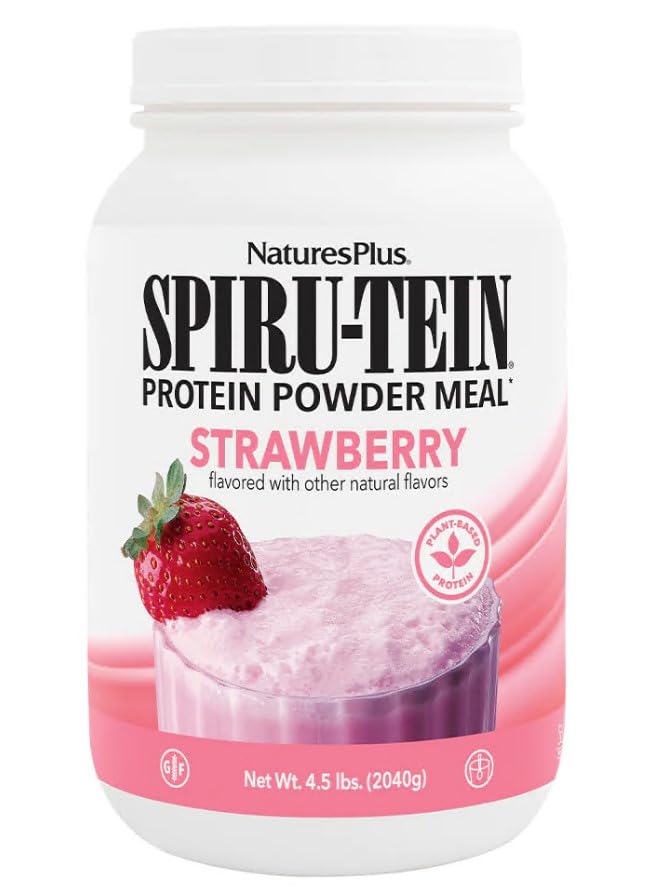 NaturesPlus SPIRU-TEIN, Jagoda - 4,5 lbs - Rastlinsko na bazi beljakovin Shake - Non-GMO, Vegetarian, Gluten Free - 60 Serving