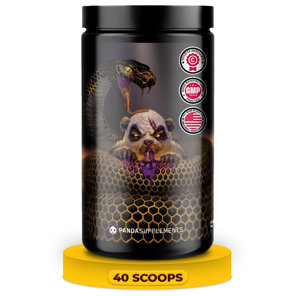 Biološki laboratoriji s podgobjem: Panda Supps Pandamic, Extreme Pred treningom za maksimalne zmogljivosti, črpalko in fokus (40 Scoops) (Grape Bubblegum)