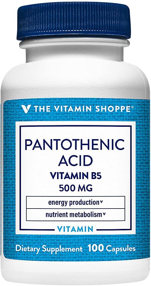 Vitaminska trgovina Pantotenska kislina 500MG, z vitaminom B5, podpira proizvodnjo energije in las, kože, nohtov, enkrat dnevno (100 kapsul)