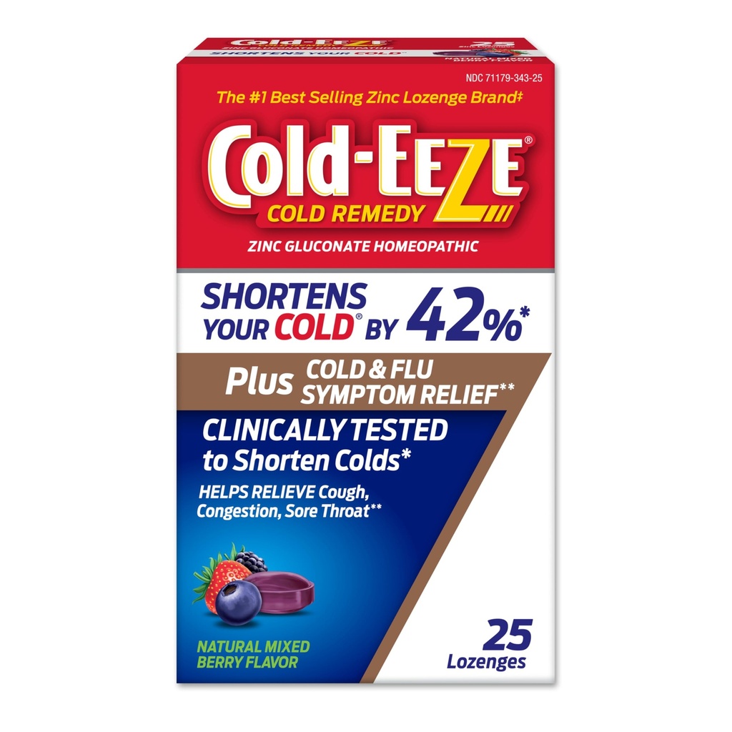 Hladno-Eeze Plus Naravne mešane jagode hladno in gripo cink Lozenges, Multi-Simptom Relief, Homeopatsko hladno Remedy, zmanjša trajanje skupnega prehlada, Sambucus Nigra za lajšanje simptomov prehlada in gripe, 25 Ct