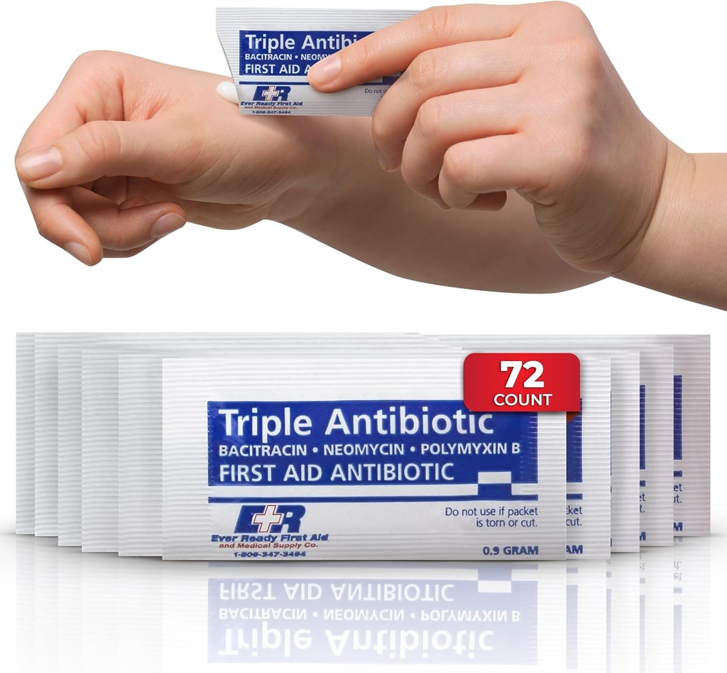 Trojni antibiotični mazilo .9gr Packets – Krema za prvo pomoč za reze, luske, opekline – neomicin, bacitracin, polimiksin B – 72 Count