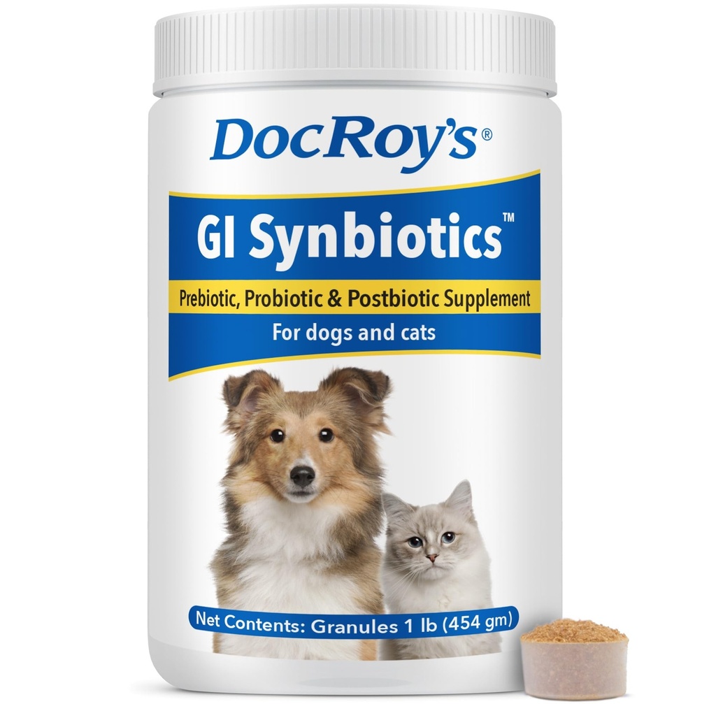 Doc Roy’s GI Synbiotics Probiotic & Prebiotic Granules for Dogs & Cats, Digestive & Immune Health Supplement with Live Cultures, BgMOS & Beta Glucans, Chicken Flavor, 454g Granules