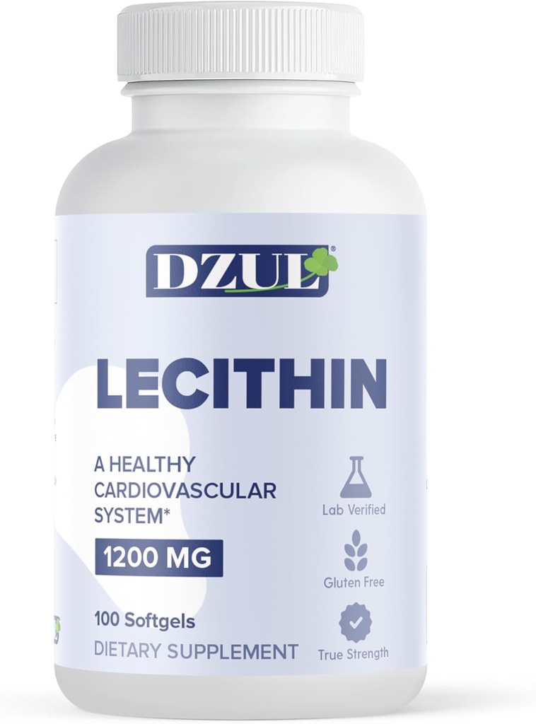 Sojin lecitin DZUL Pharma 1200 mg / 100 softgels/visoka jakost, brez glutena in laboratorijsko preverjen