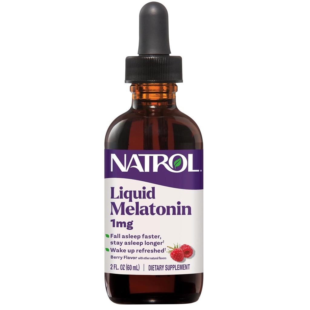Natrol Liquid Melatonin 1 mg, Adult Melatonin dopolnilo za padec spanje hitreje in ostati spal dlje, Zbudite se osveži, 2 FL OZ Berry-Flavored tekočine, 15 Servings