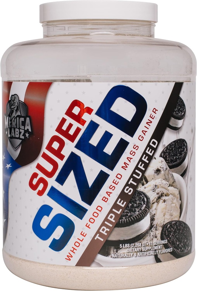 "Merica Labz Super Sized Cela hrana temelji Mass Gainer s 46g beljakovin, Vključuje prebavne Enyzmes za enostavno prebavo, 5 lbs (Triple polnjene)