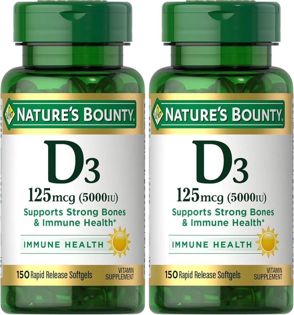 Vitamin D3, Imunska in kostna podpora, 5000 i.e., softgel za hitro sproščanje, 150 Ct (paket z 2)