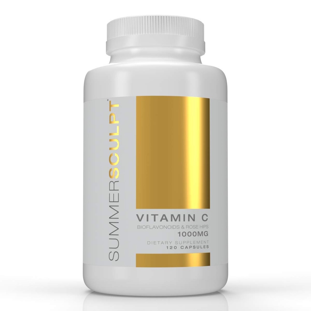 Vitamin C 1000 mg Dnevna podpora imunskemu sistemu Rose HIPS & Citrus Bioflavonoidi Zdrava koža in sklepi Pohabljeni ne-GMO nekislinski, 120 kapsul