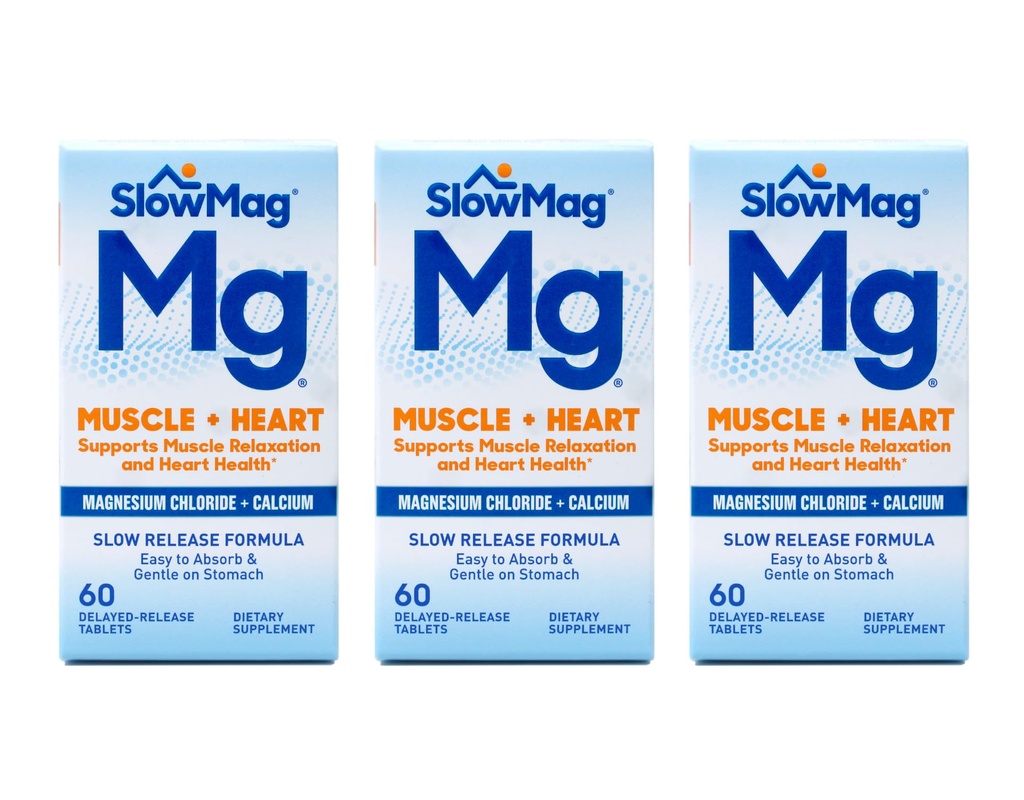 Počasen Mag Magnezijev klorid in kalcij, vsak 60 tablet (vrednostni paket po 3)