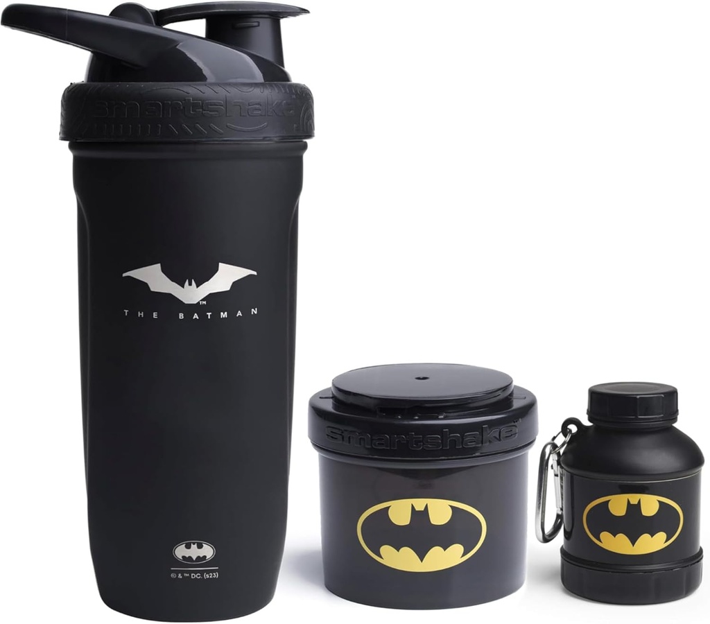 Smartshake DC Comics Bundle – Batman Nerjaveče jeklo Protein Shaker 900ml z lijak 110ml in shranjevalnik 200ml.