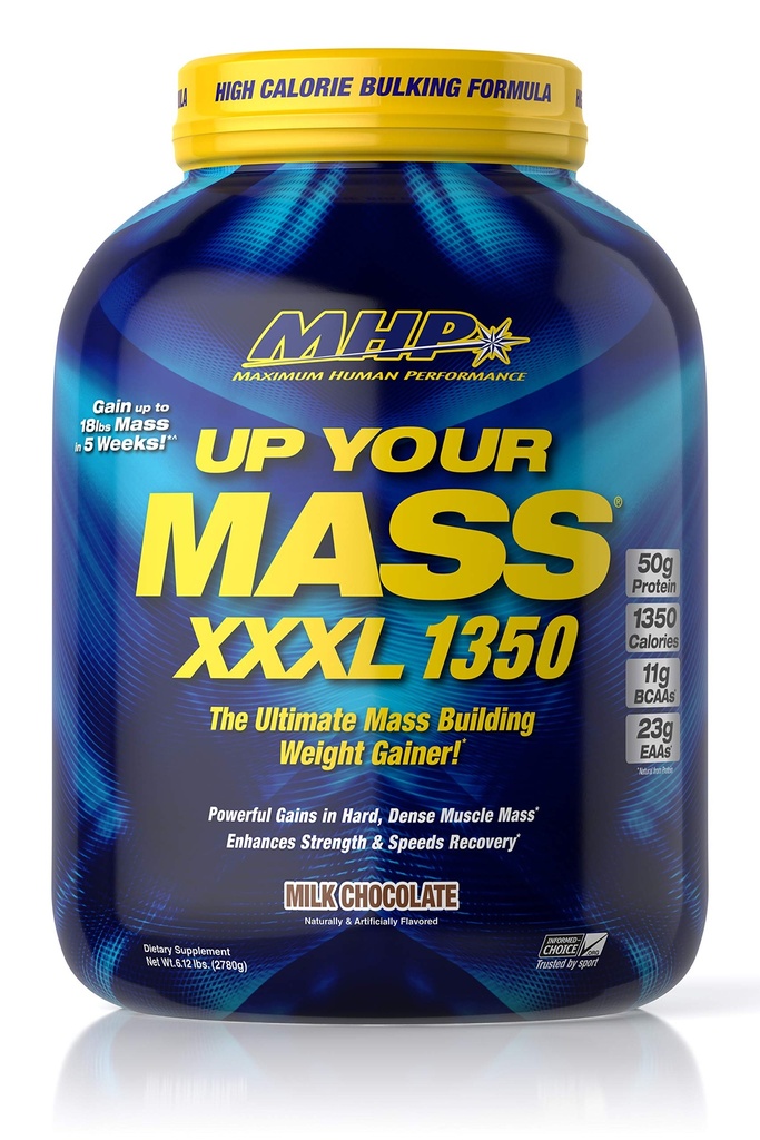 Največja človekova zmogljivost MHP UYM XXXL 1350 Mass building hainer, Muscle Mass Gains, w/50g proteini, High Calorie, 11g BCAA, Leucin, mlečna čokolada, 8 Servinga