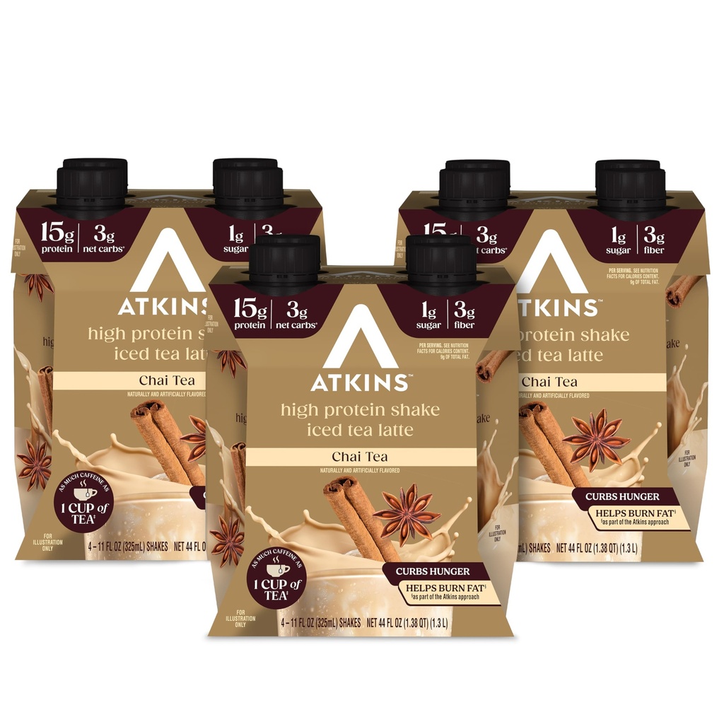Chai Tea Latte aromatizirani Beljakovinski stresalnik, visokoproteinski stresalnik, nizko glikemični, nizko karbinski, nizko sladkorni, Keto prijazno, Gluten brezplačno, 12 število (3 kompleti 4)