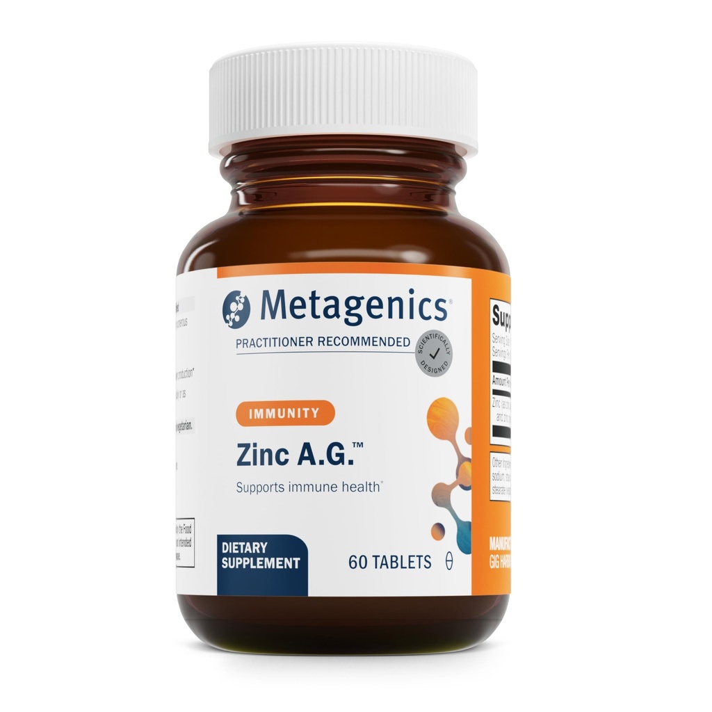 Metageniki Cink A.G. - Zelo absorbbilen cink z Argininom in glicinijevimi kelati - podpira imunski sistem, zdravje kosti, presnova kože in energije - Ne-GMO & Gluten-free - 60 tablet