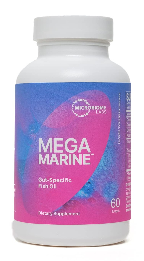 Microbiome Labs MegaMarine Omega 3 ribje olje dopolnila - Gut-specific EPA DHA Omega 3 dodatek z DPA za Gut Health - Podpora Imune & Gut Barrier funkcijo (60 Softgels)