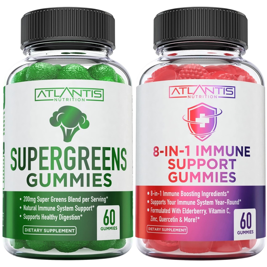 Atlantis Nutrition 60 Superzeleni Gumiji + 8-v-1 Imunska podpora 60 Gumies