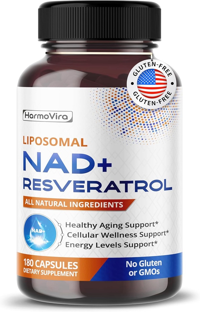 Liposomna NAD+ 600 mg z Resveratrolom 200 mg za celično energijo in zdravo staranje – 180 kapsul – veganska, ne-GMO, ZDA Made
